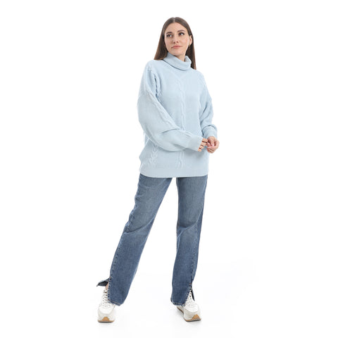 women wool plain pullover with High neck and multidesign