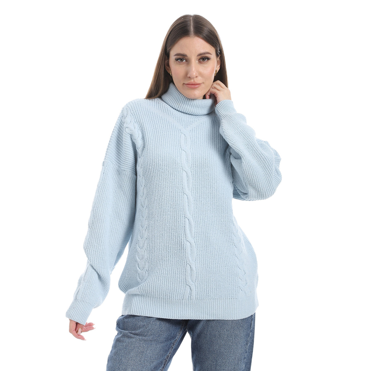 women wool plain pullover with High neck and multidesign