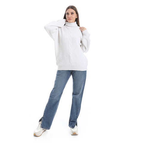 women wool plain pullover with High neck and multidesign