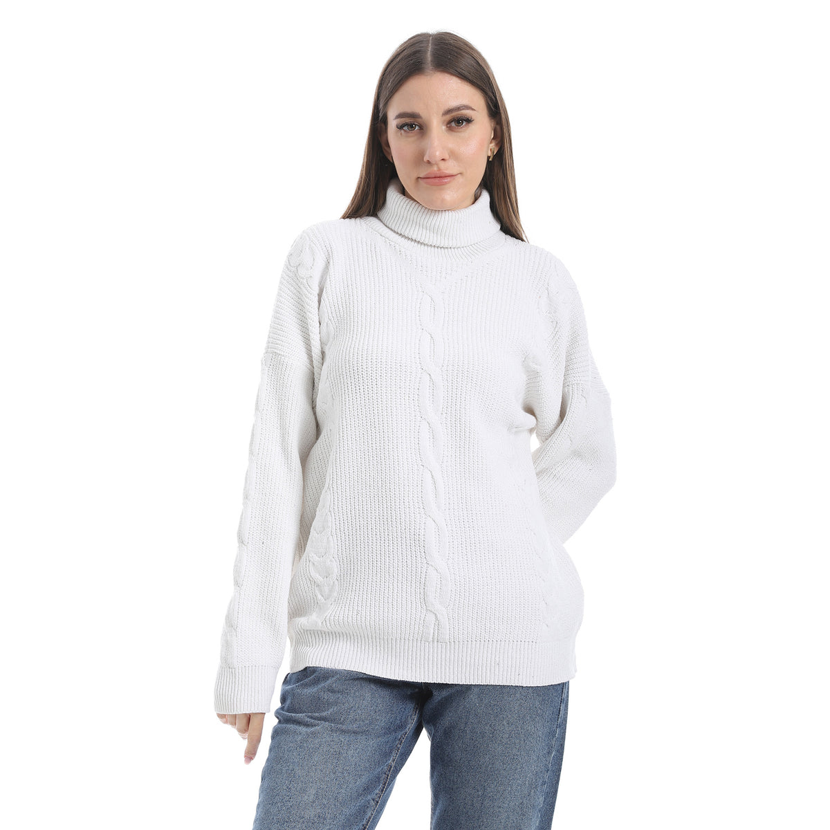 women wool plain pullover with High neck and multidesign