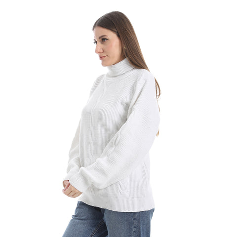 women wool plain pullover with High neck and multidesign