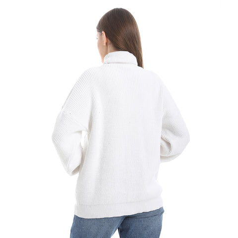 women wool plain pullover with High neck and multidesign