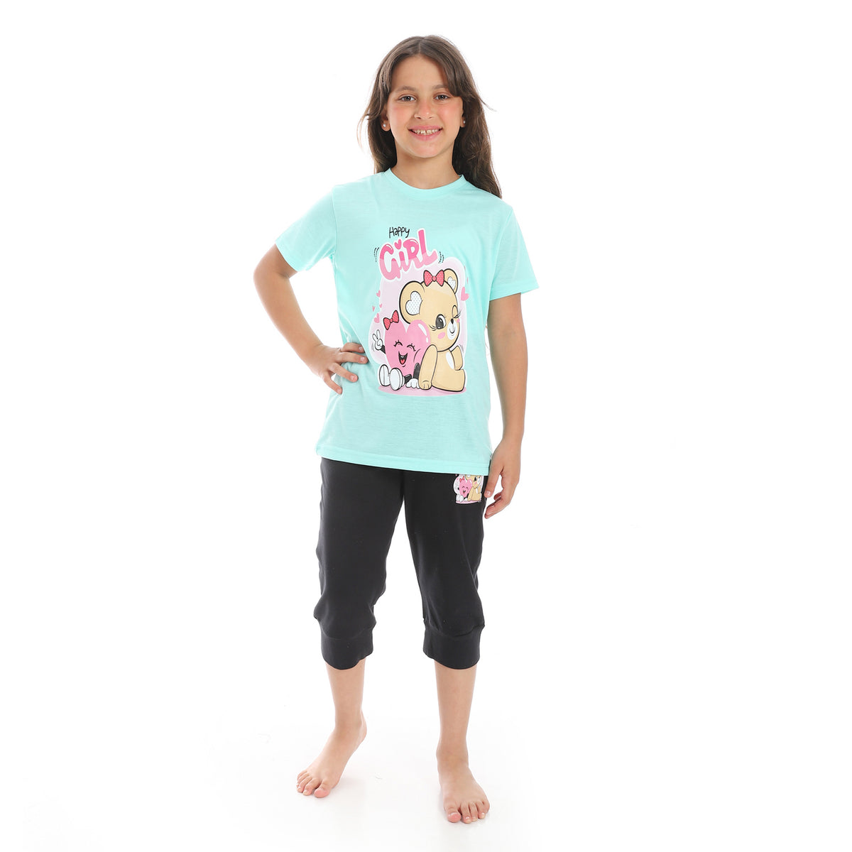 Girl's pajama set with T-Shirt and shorts- بيجامه بناتي قطن ,لبس بيتي بناتي 