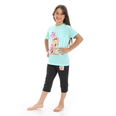 Girl's pajama set with T-Shirt and shorts- بيجامه بناتي قطن ,لبس بيتي بناتي 