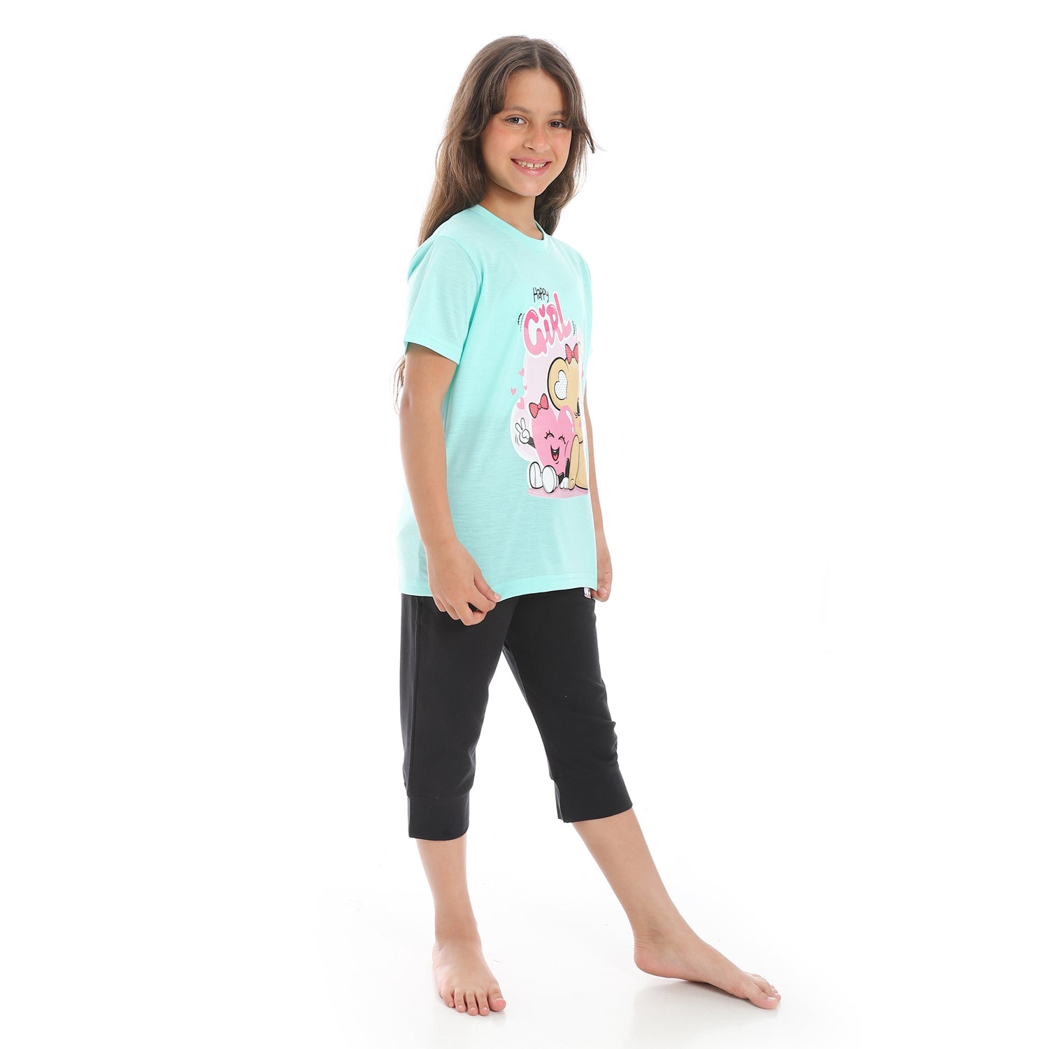 Girl's pajama set with T-Shirt and shorts- بيجامه بناتي قطن ,لبس بيتي بناتي 