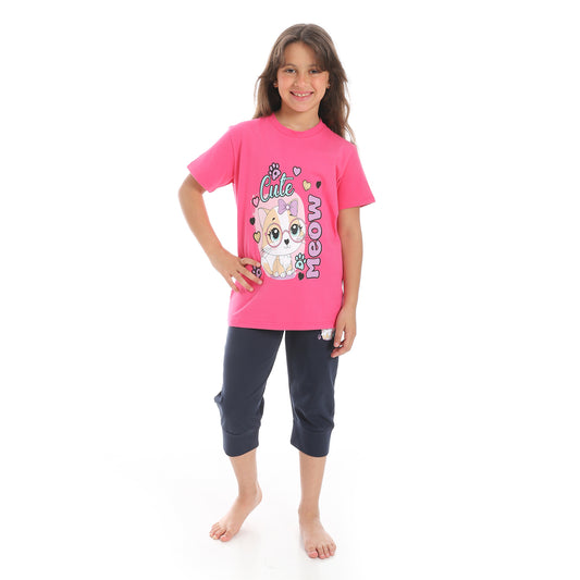 Girl's pajama set with T-Shirt and shorts from Caesar- بيجامه بناتي بتيشيرت وشورت بناتي 