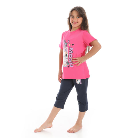 Girl's pajama set with T-Shirt and shorts from Caesar- بيجامه بناتي بتيشيرت وشورت بناتي 