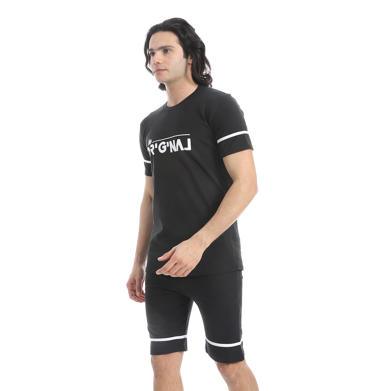 Men's cotton pajama with half sleeves-بيجامه رجالي من قطعتين تيشيرت بنص كم و بنطلون مريح بجيب 