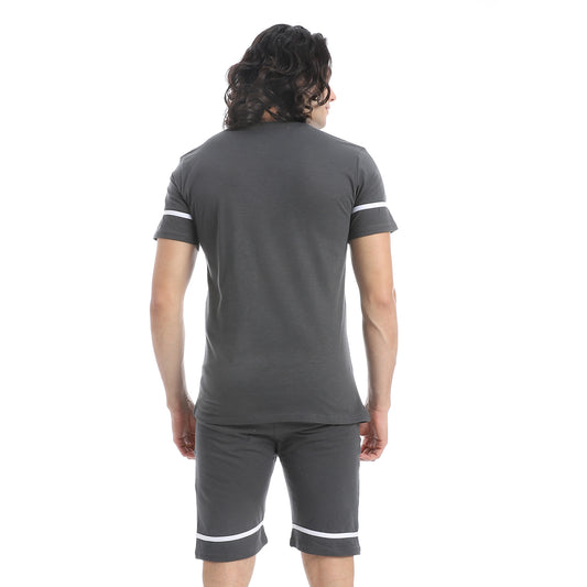 بيجامه قطن رجالي نص كم - بيجامات رجالي بشورت وتيشيرت  Men's cotton pajama with half sleeves