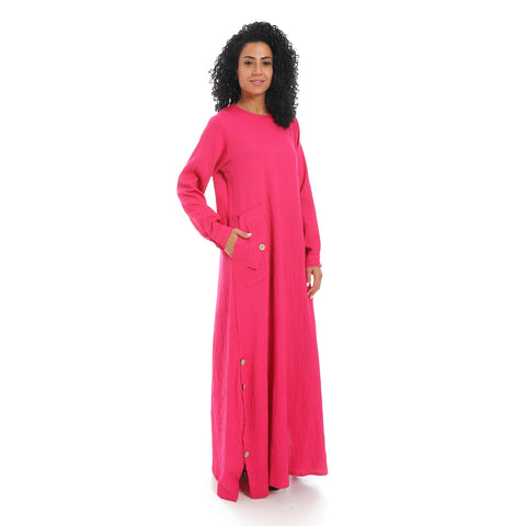 women linen abaya with long sleevesو عبايه كتان حريمي بجيب امامي 