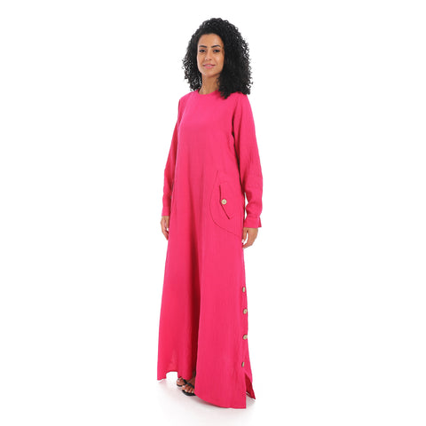 women linen abaya with long sleevesو عبايه كتان حريمي بجيب امامي 