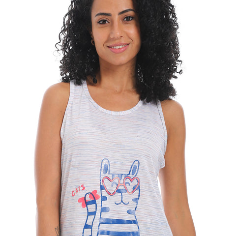 Women's cotton sleep shirt with chest print- قميص نوم نسائي بكات -لبس نوم حريمي في مصر