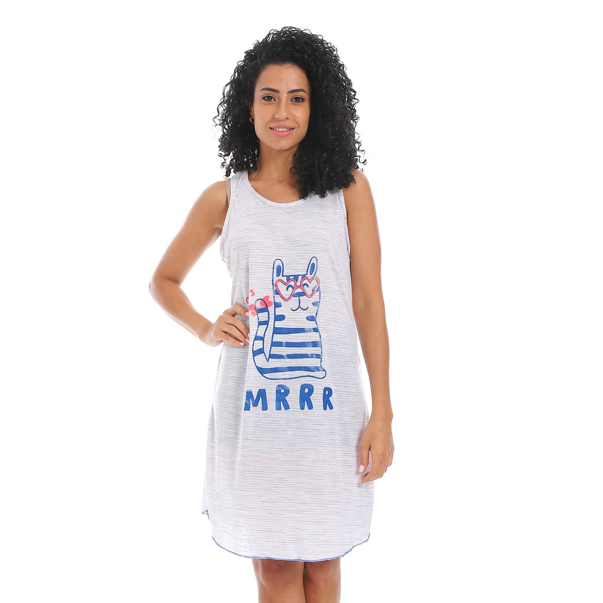 Women's cotton sleep shirt with chest print- قميص نوم نسائي بكات -لبس نوم حريمي في مصر