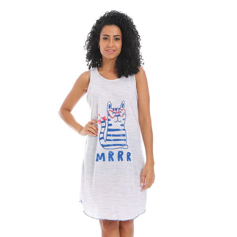 Women's cotton sleep shirt with chest print- قميص نوم نسائي بكات -لبس نوم حريمي في مصر