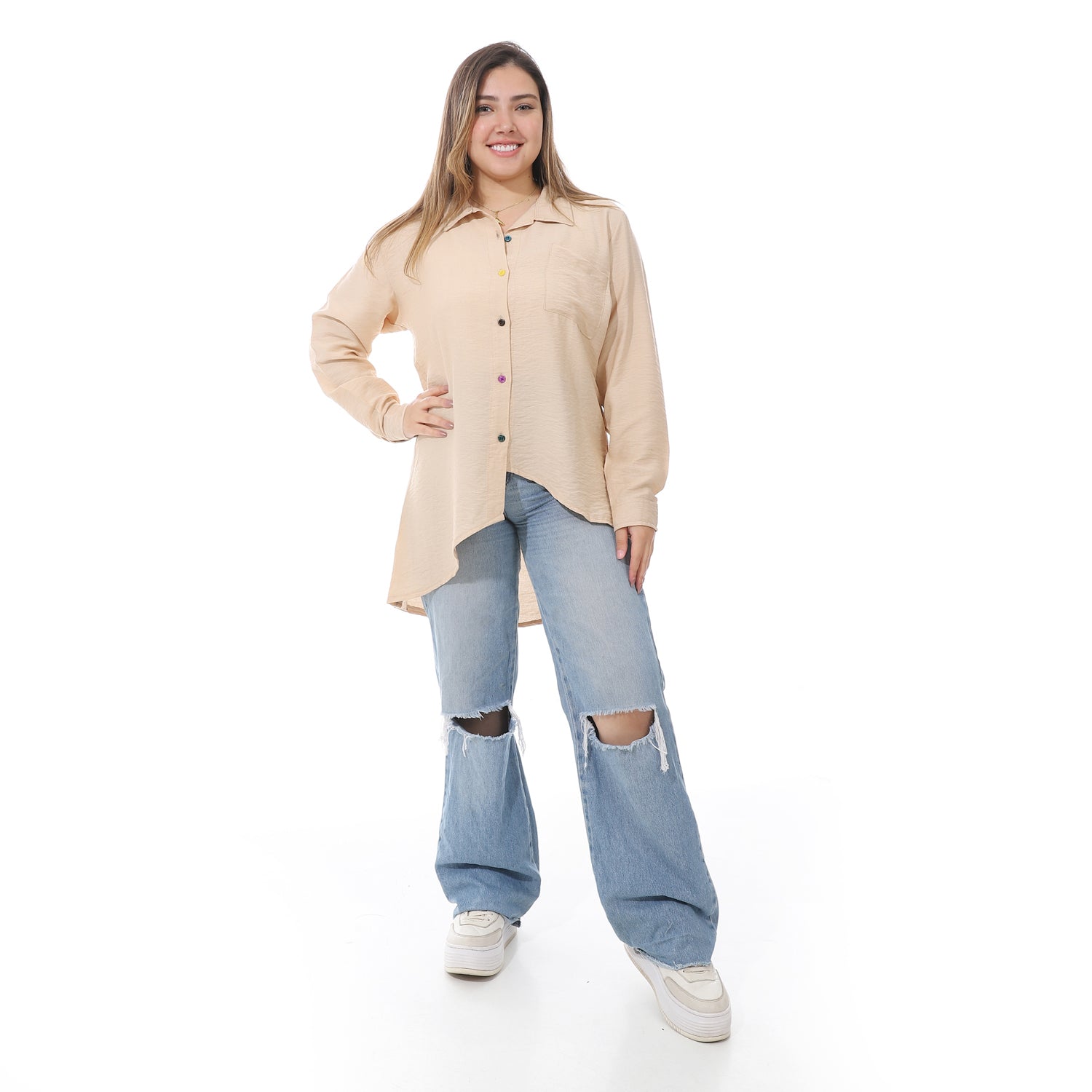 Women's linen Shirt with a round back-قميص نسائي للسهره في مصر - قميص نسائي في مصر 