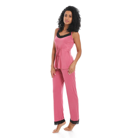 Women's pajamas set with sleeveless- بيجامه حريمي كات بدون اكمام -بيجامات حريمي في مصر لبس بيتي 