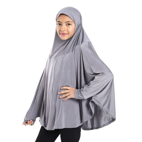 Plain Prayer Veil For Girls With Long Sleeves-grey