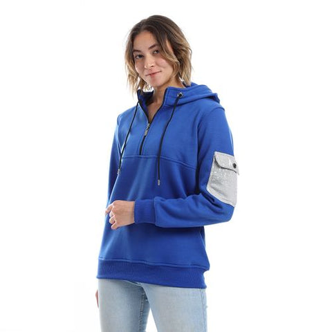 women's sweatshirt with sleeve pocket and zipper