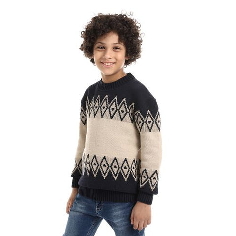 Wool Boys Pullover With Multi Design