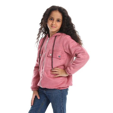 Girls Shamois Lining Jacket With Pockets And Zipper