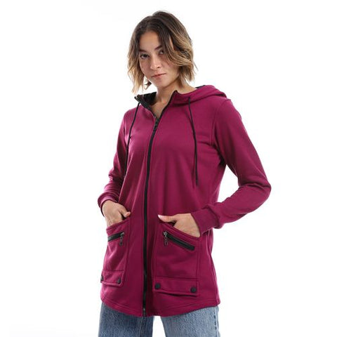 Women Hoodie With Front Zipper And Pockets