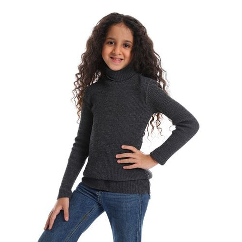 Girls Wool Pullover With High Neck