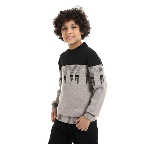 Wool Boys Pullover With Multi Design