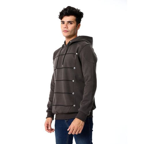 Mens Closed Hoodie With Silver Buttons