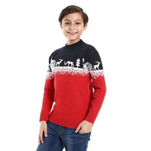 Wool Boys Pullover With Multi Design-multicolour