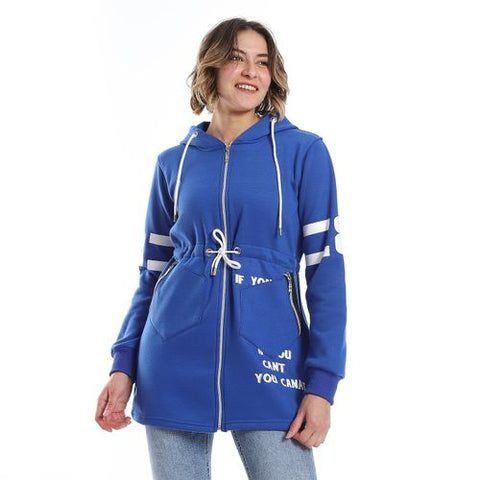 Women Hoodie With Front Zipper And Printed Sleeves