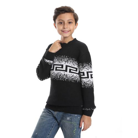 Wool Boys Pullover With Multi Design