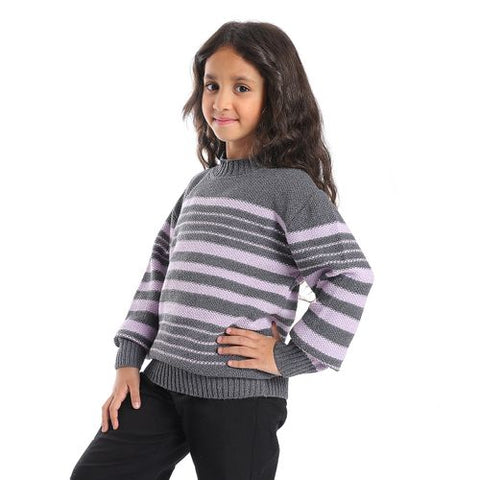 Girls Wool Pullover with Multi Design LINES