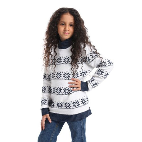 Girls Wool Pullover with Design blue star