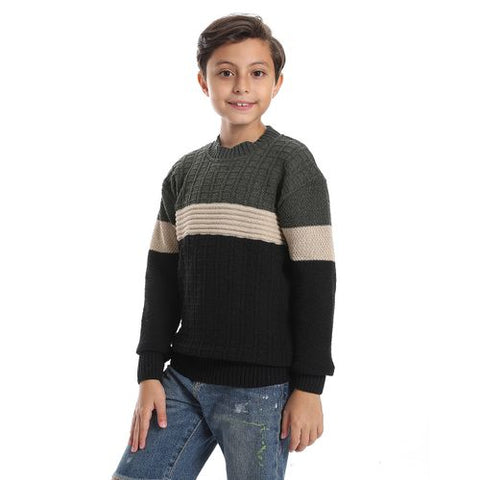 Wool Boys Pullover With Multi Design