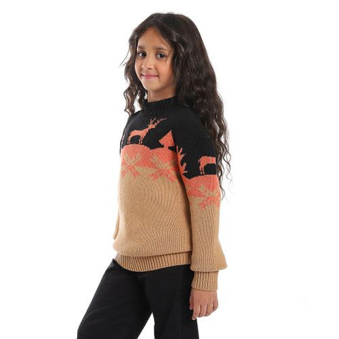 Girl's wool pullover with multicolor design