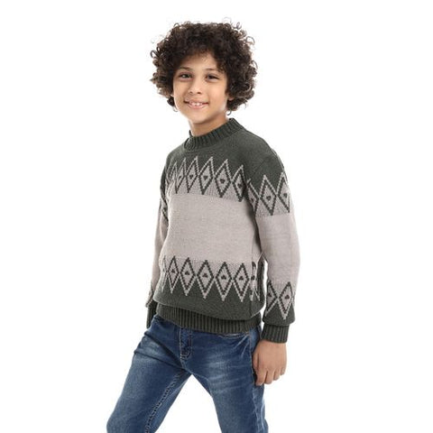 Wool Boys Pullover With Multi Design