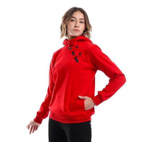 Women's sweatshirt with a pocket, zipper and buttons on the neck