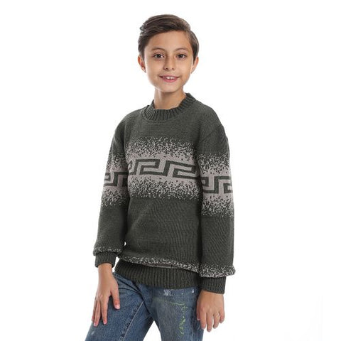 Wool Boys Pullover With Multi Design