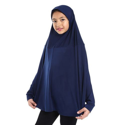 Plain Prayer Veil for Girls with Long Sleeves Blue