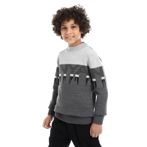 Wool Boys Pullover With Multi Design