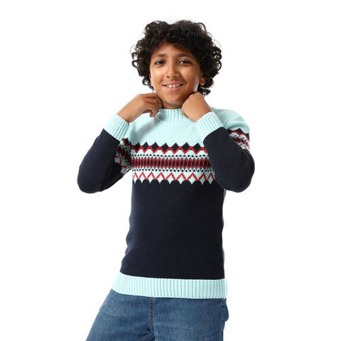 Wool Boys Pullover With Multi Design