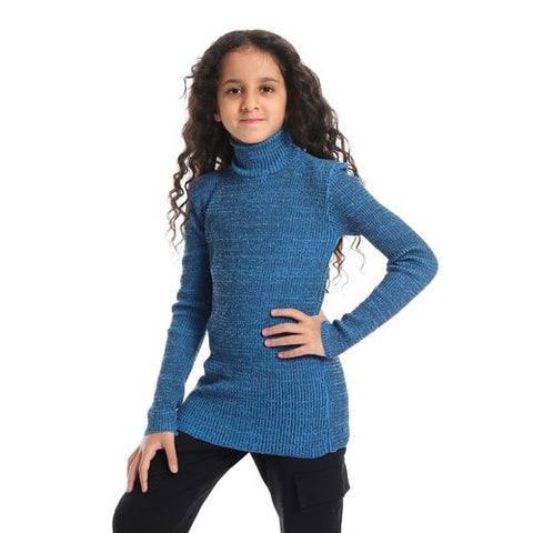 Girls Wool Pullover With High Neck