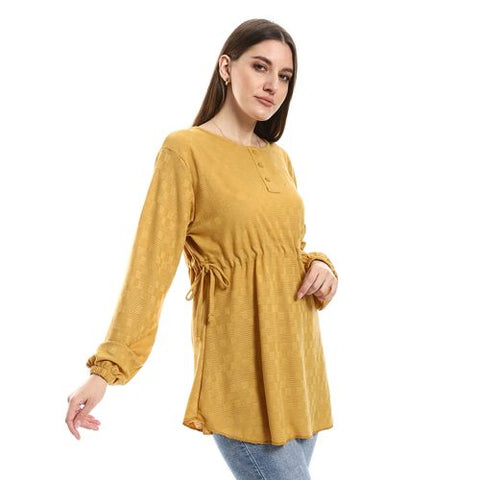 Women Plain Blouse With Long Sleeves Yellow