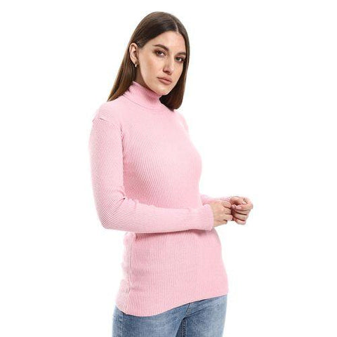 Womens High Neck Wool Shirt-Pink