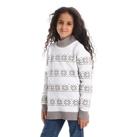 Girls Wool Pullover with Design gray star