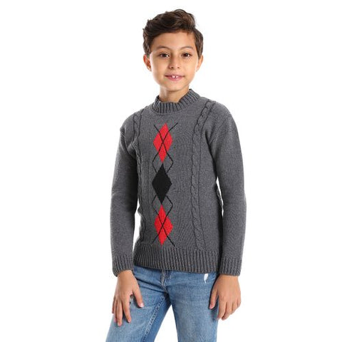 Wool Boys Pullover With Multi Design