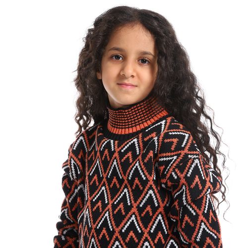 Girls Wool Pullover With Mutlicolour Design