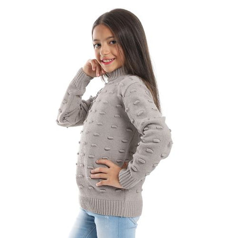 Girls Wool Pullover With Plain Design