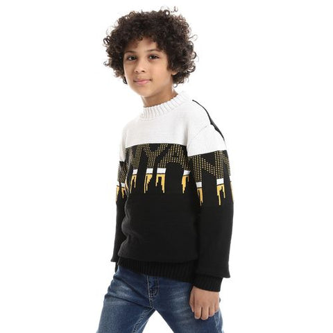 Wool Boys Pullover With Multi Design