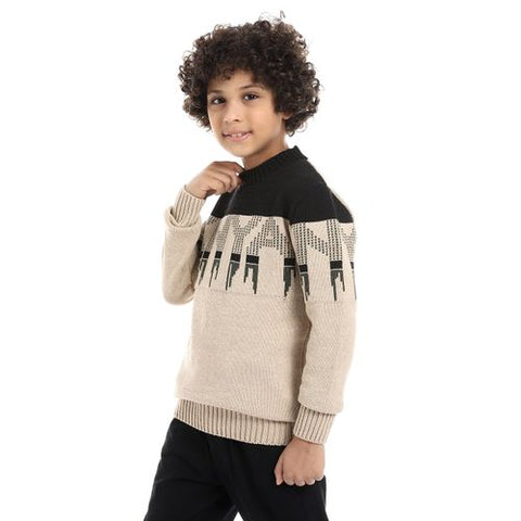 Wool Boys Pullover With Multi Design